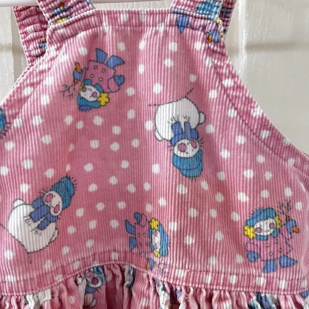 Vintage Oshkosh B'Gosh Pink Corduroy Snowman Overall Dress USA Girls 18 Months